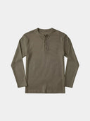 Dorian olive ribbed long-sleeve Henley shirt, front flat-lay view.