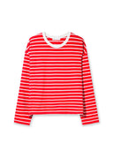 Dorian striped long sleeve t-shirt in red and white with a white ringer collar, heavyweight cotton, flat-lay front view
