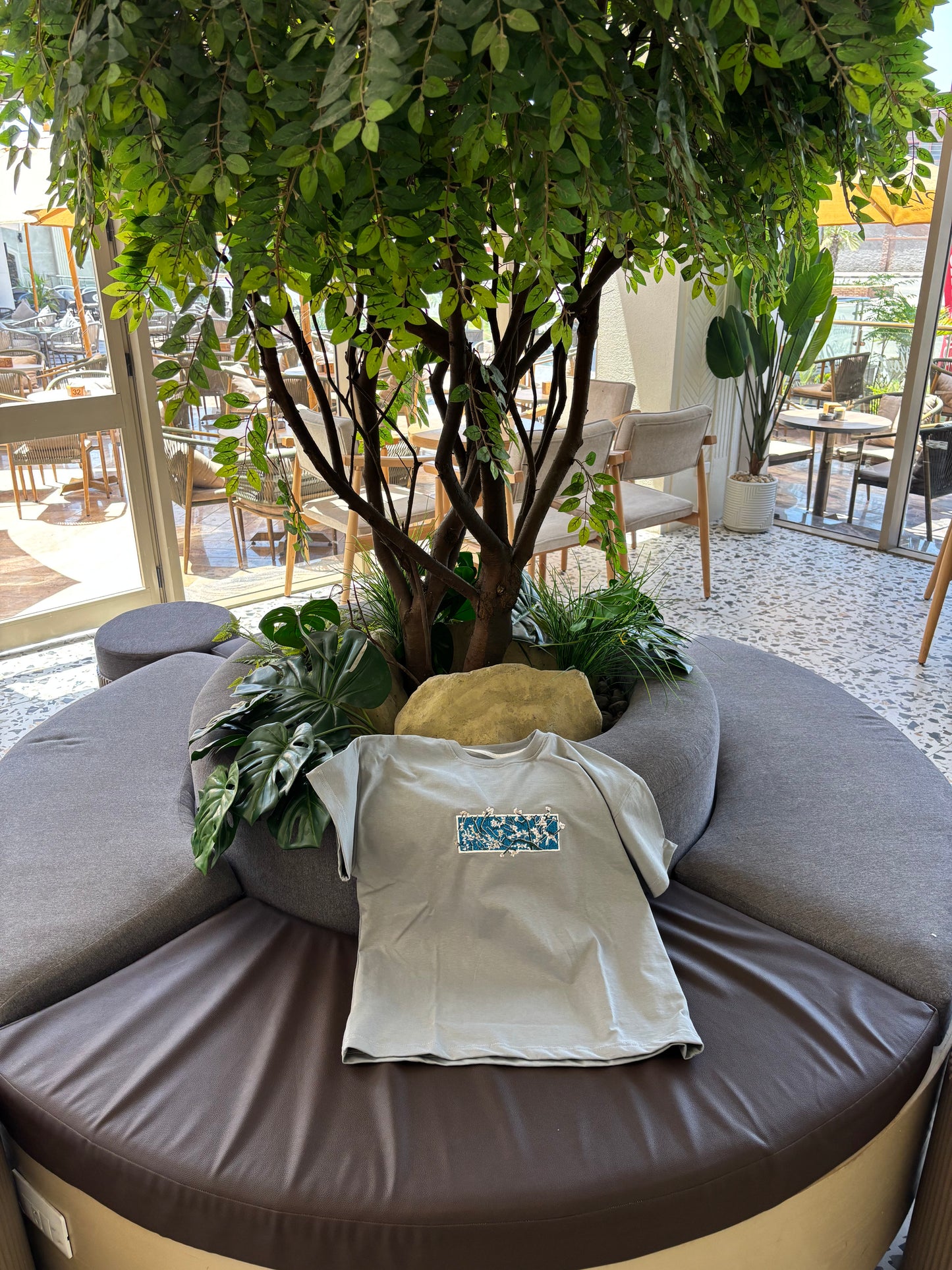 Grey Washed Embroidered Scenic Tee