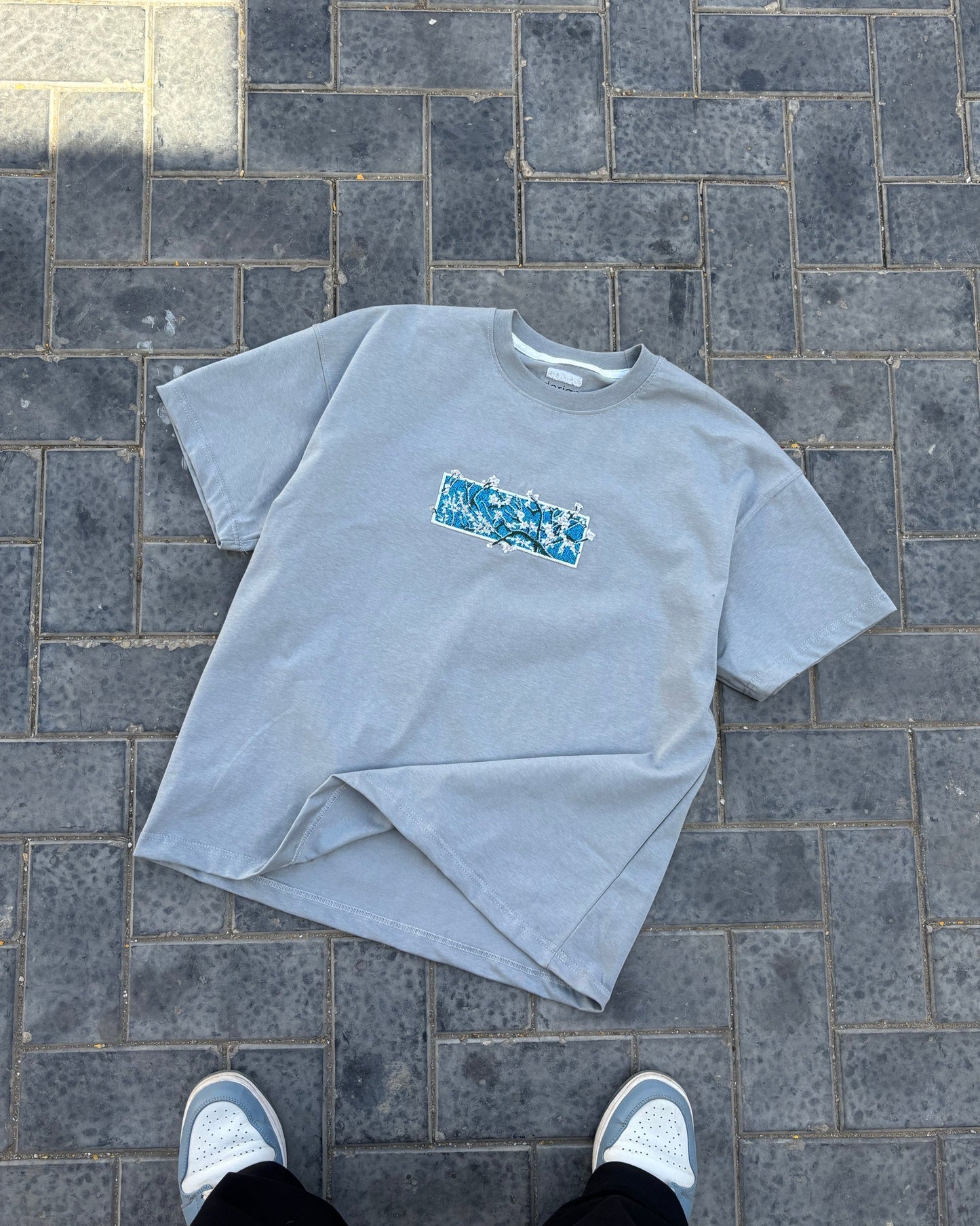 Grey Washed Embroidered Scenic Tee