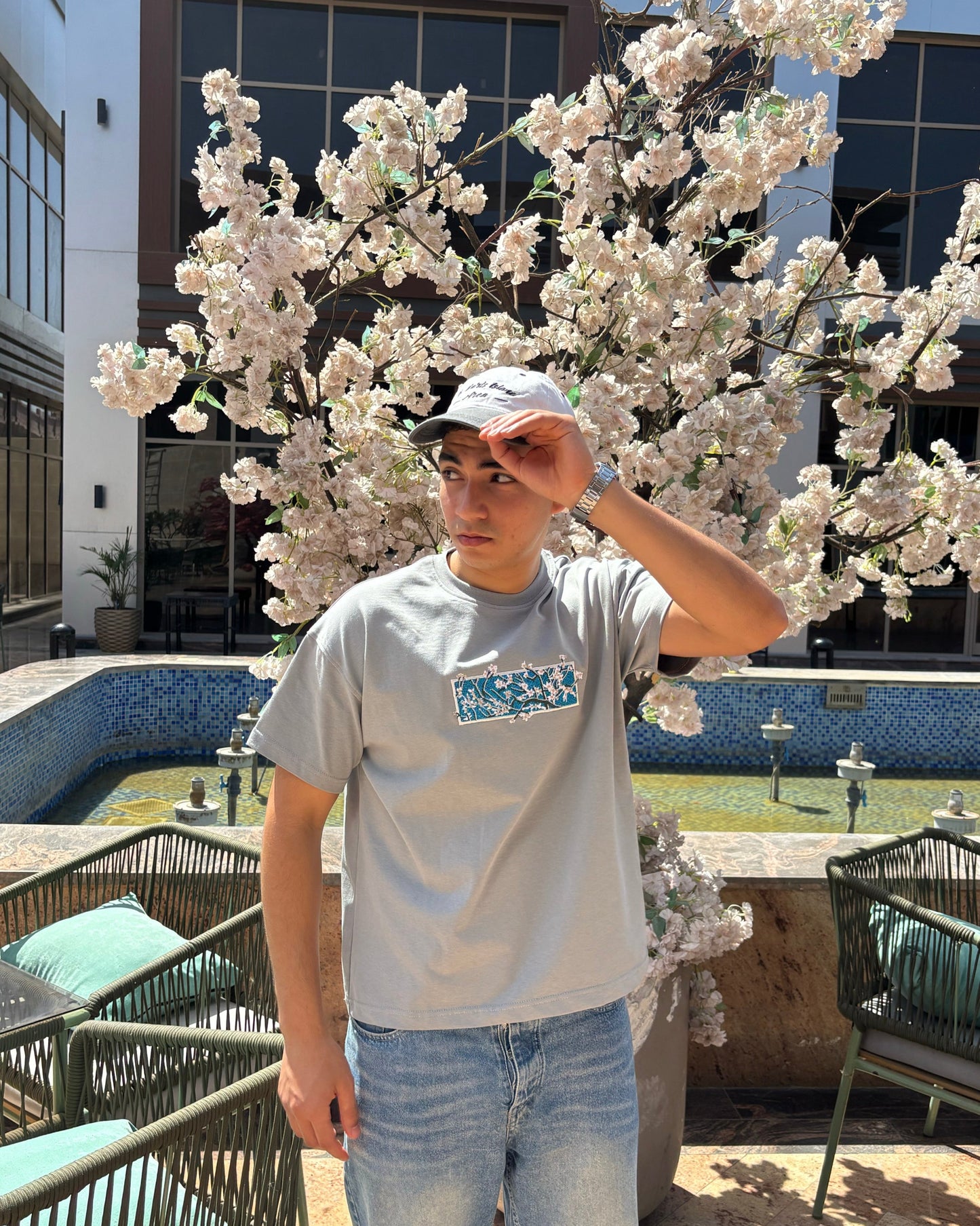 Grey Washed Embroidered Scenic Tee