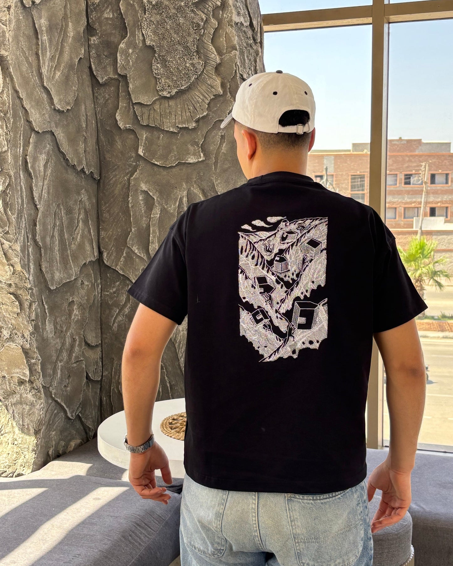 Black Graphic Embroidered Street Tee