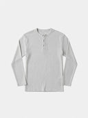 Dorian light grey ribbed long-sleeve Henley shirt, front flat-lay view.