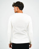 Dorian off-white ribbed long-sleeve Henley shirt, back view on a male model.