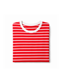 Dorian striped long sleeve t-shirt in red and white with a white ringer collar, heavyweight cotton, folded detail