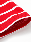 Dorian striped long sleeve t-shirt in red and white with a white ringer collar, heavyweight cotton, fabric close-up