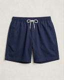 Dorian men's swim shorts in navy, lightweight quick-dry swim trunks with drawstring waist, front view